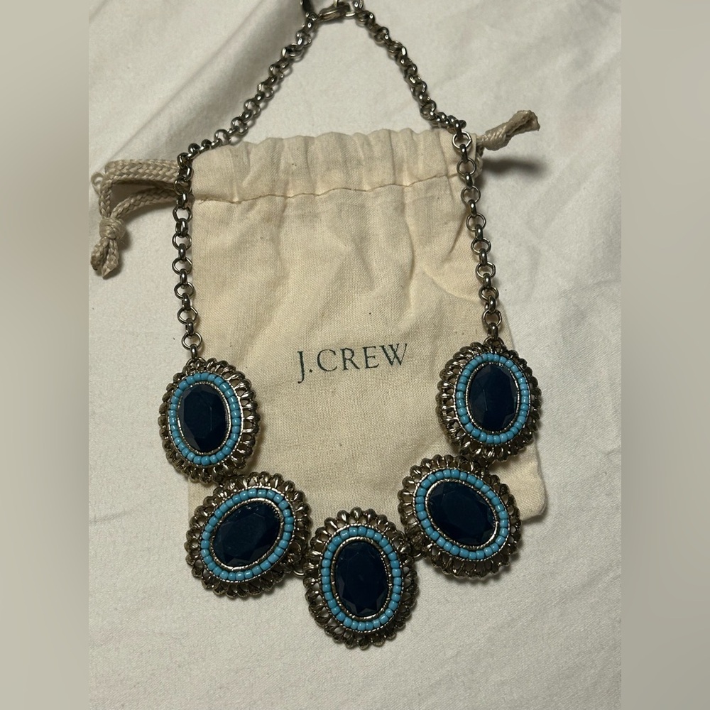 J. Crew Blue and Gold Oval Necklace